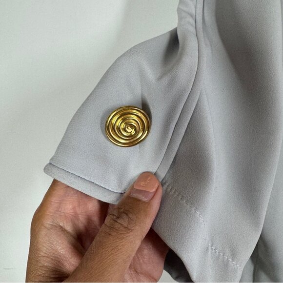 Vintage Marilyn Athens Gray Blouse Top Size 46 Gold Spiral Buttons Short Sleeve - Picture 10 of 12